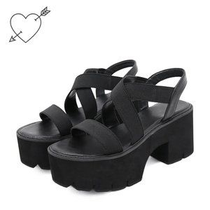 Black Platform Sandals Strap Gladiator Sandals Goth Style Women's Shoes Size 8.5